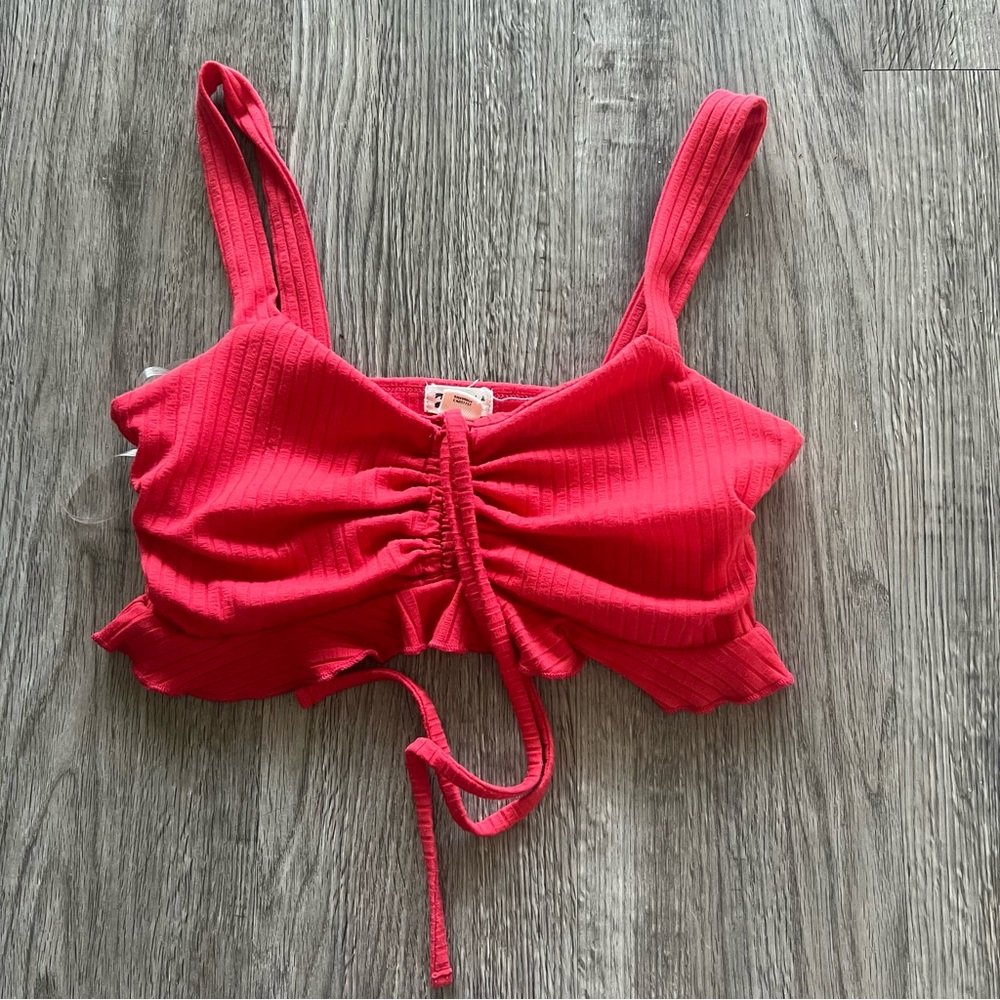 Billabong Red Ruched Tie Front Crop Top